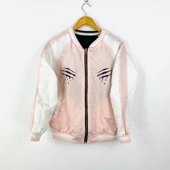 Slash print reversible souvenir bomber varsity baseball jacket size 10 - Picture 4 of 5